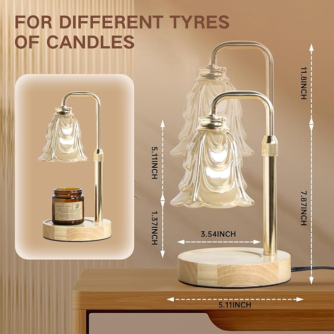 Droyek Candle Warmer Lamp with Timer Electric Candle Warmer Lamp Adjustable Height Candle Warmer Dimmable Wax Warmer Lamp Jar Candles with 2 Bulbs for Home Decor & Office