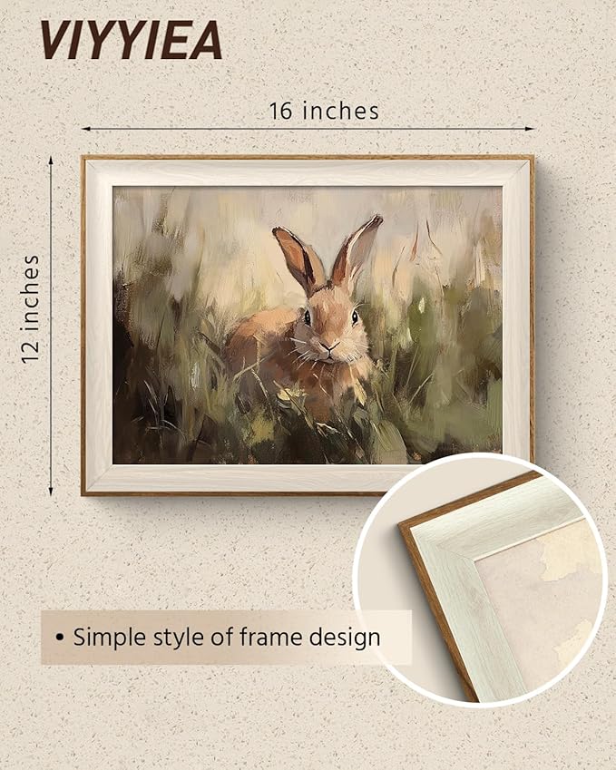 VIYYIEA Framed Wall Art for Living Room, Rabbit Canvas Prints Vintage Home Decor, Animals Painting Picture Bathroom Wall Decor, Easter Gifts for Friends or Family -【Silly Bunny】-(16L x 12W)