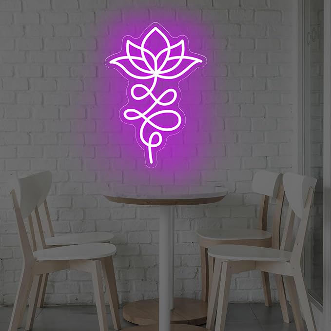 Unalome And Lotus Neon Sign, Lotus Flower, Buddhist Symbol, Spiritual Wall Decor, Yoga Wall Decor, Housewarming Gift, Spiritual Gifts, 15.7"x11", Purple