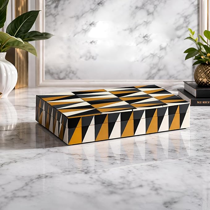 Handicrafts Home Decorative Storage Box with Lid, Multicolor Decorative Box for Remote Controls, Slim Coffee Table Storage Box for Shelf, Desk & Living Room Decor, Puzzle Guild 8 x 6 x 1.5