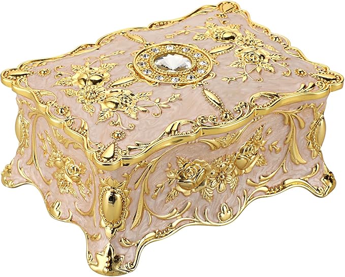 Hipiw Vintage Jewelry Organizer Box - Metal Trinket Storage Box Ornate Treasure Chest Box Jewelry Decorative box Keepsake Gift Box Case for Women,4.9"x3.4"x2.7"