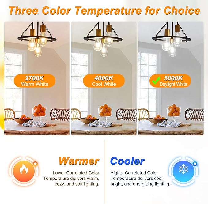 Ascher Vintage LED Edison Bulbs, 6W, Equivalent 60W, Non-Dimmable, Daylight 5000K, 700Lumens, ST58 Antique LED Filament Bulbs with 80+ CRI, E26 Medium Base, Clear Glass, Pack of 6
