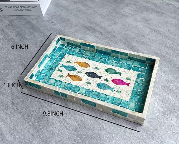 Mother of Pearl Inlay Mosaic Serving Tray for Living Room Rectangular Serving Tray Decorative Drays for Coffee Table Trays for Home Decor Bar Trays for Liquor Display for Tea, Table