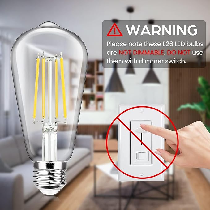 24-Pack Vintage E26 LED Edison Bulbs 100W Equivalent 1400LM High Brightness 8W ST58 LED Filament Light Bulbs 5000K Daylight White Medium Base CRI90+ Antique Clear Glass for Home Kitchen, Non-dimmable