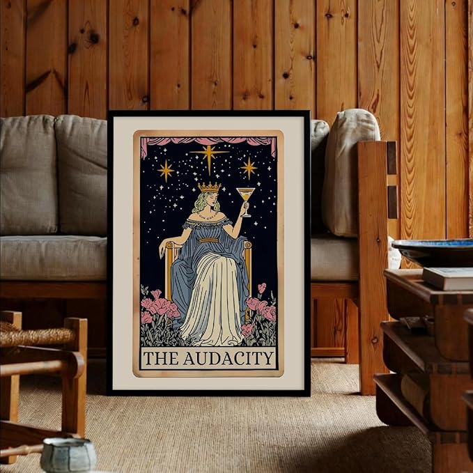 Fun Tarot Canvas Wall Art Feminist Aesthetic Poster Vintage Whimsical Witchy Prints 24X36 inch Black Framed Trendy Funny Quote Wall Decor for Bedroom Wall Decor