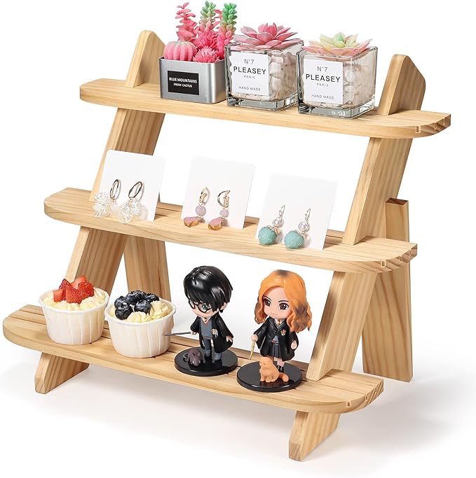 Wooden Display Riser,3 Tier Earring & Ring Holder Stands,Farmhouse Cupcake Stands ,Table Display Stand For Vendors,Organizer Showcase for Tabletop Shows and Home Using ,Wood Rustic Risers