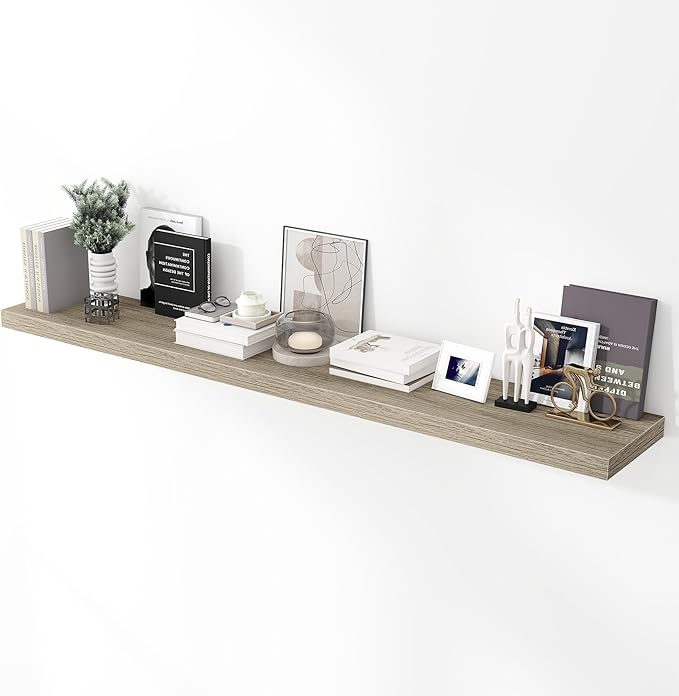 Acovy 72 inch Floating Shelves for Wall, 12 Inch Deep Floating Shelf, Hanging Shelf with Invisible Brackets, Rustic Wooden Wall Shelves for Bathroom, Bedroom, Living Room,Farmhouse Set of 1,Grey