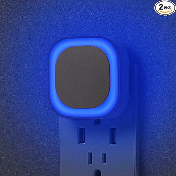 YUNLEX 2 Pack Plug in Dimmable Night Light, Blue Nightlight, Auto Dusk to Dawn Sensor, LED Night Light, Soft Glow, Diffused Light for Bathroom, Hallway, Stairs, Kitchen, Bedroom