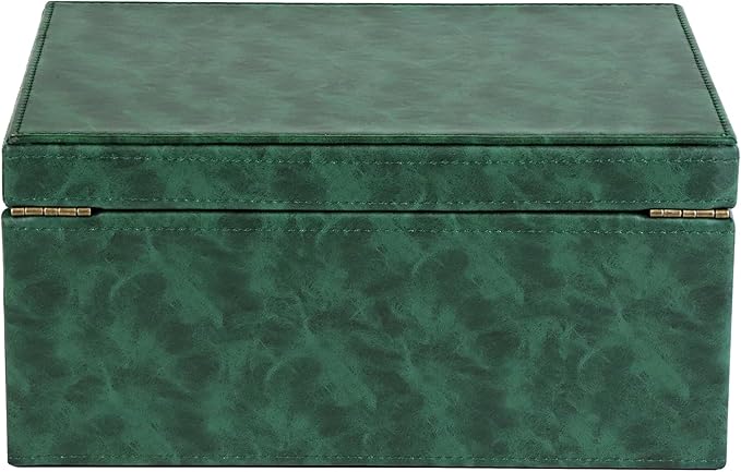 HofferRuffer Faux Leather Decorative Box, Large Wooden Structure Keepsake Box Accessory Organizer Jewelry Organizer with Hinged Lid, Storage Container for Home or Office (Dark Green)