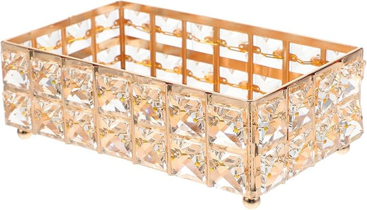 Alipis European Style Gold Perfume Tray and Lipstick Organizer, Crystal Desktop Makeup Storage Tray for Vanity and Dresser, Decorative Makeup Organizer for Women’s Bedroom and Bathroom
