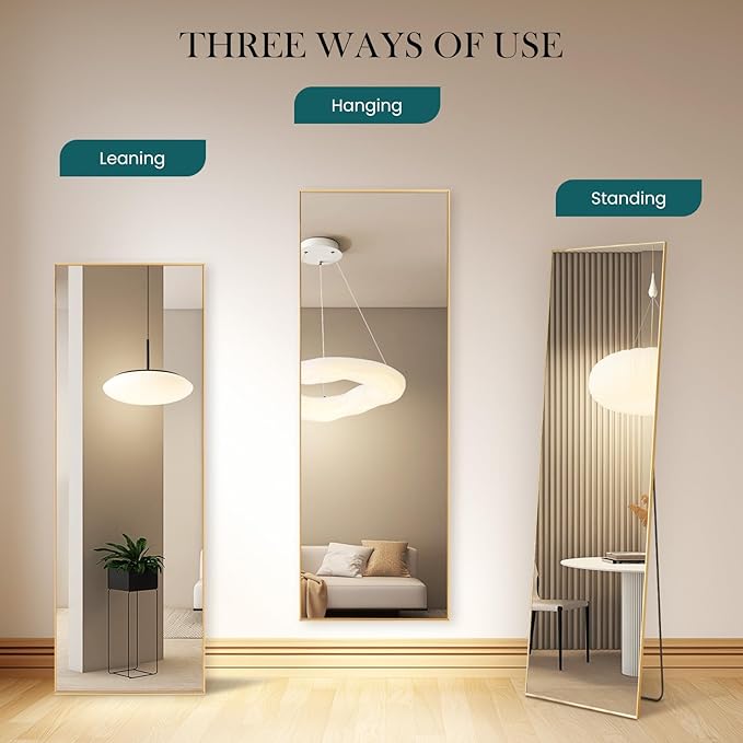 NEWBULIG Full Length Mirror, Full Body Floor Mirror with Aluminum Alloy Thin Frame, Wall or Standing Mirror for Bedroom, Living Room, Dressing Room
