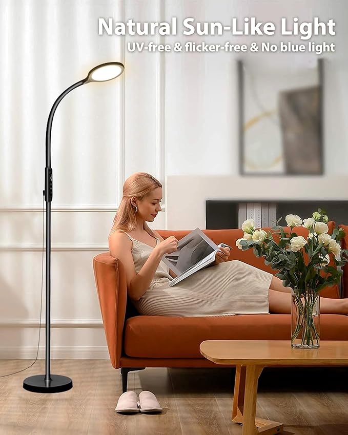 Aoife Light Therapy Floor Lamp, 11000 Lux Full Spectrum Sun Light Therapy Lamp, No UV Sunlight Lamp with 10 Color Temperatures and 10 Brightness Levels (Black)