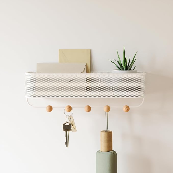 Umbra Estique Entryway Organizer, Great for Storing Keys, Small Accessories, Mail, Wallets and More, Small, White/Natural