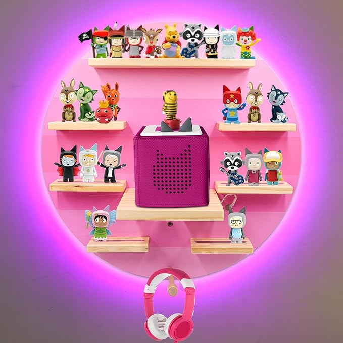Taladad for TonieBox 2/1 and Tonie Shelf,Display Shelf RGB LED Light,Tonies Storage for 12-40 Tonie Figures Characters Magnetic Wall Shelf for Tonies Toniebox