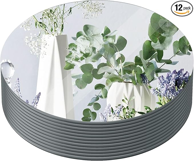 8" Round Mirror Centerpieces for Tables, 12Pcs Glass Mirror Trays for Wedding, Party, Christmas Decorations, Mirror Candle Plates with Polished Edges & Non-Slip Feet