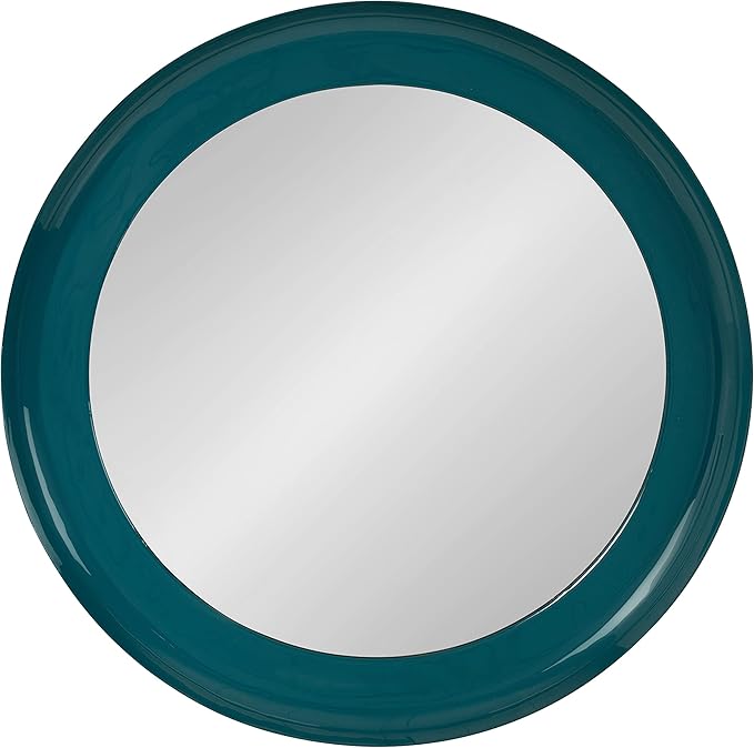 Kate and Laurel Laranya Modern Round Mirror; 22 Inch Diameter; Teal and Black; Decorative Circle Mirror with Metal Frame and Glossy Hand Applied Finish