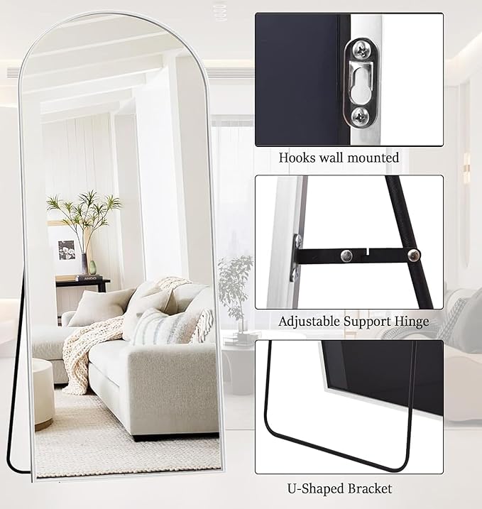 Rowjut Large 76"x34" Arched Full Length Mirror White Floor &Standing for Bedroom&Living Room&Wall Mounted Mirror Full Body Mirrors Hanging or Leaning.