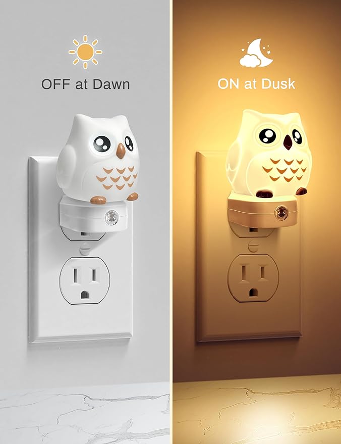 Owl Night Lights Plug Into Wall, Cute Night Light for Kids, 8-Color LED Night Light with Dusk to Dawn Sensor, Decorative Nightlight for Kid Room, Bathroom, Bedroom, Children Christmas Gift, 1 Pack
