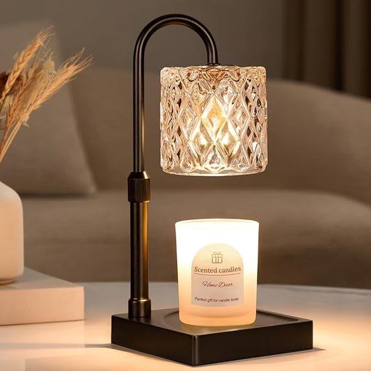 Hong-in Black Candle Warmer Lamp with Timer -Dimmable Adjustable Height Wax Melt Warmer for Jar Candles,Vintage Home Decor with Elegant Clear Glass,Birthday Gifts for Women, Mom, Friend, Sister