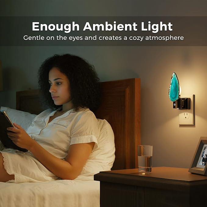 L LOHAS LED Night Light, Night Lights Plug into Wall, Agate Nightlight Rotating, Dimmable Dusk to Dawn Sensor, Healing Stone Agate Decorative Nightlight for Bedroom,Living Room[2 Pack]