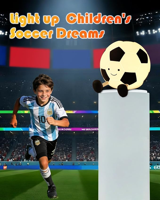 YISUN Soccer Silicone Night Light for Kid, Rechargeable Night Lights with 7 Colors & Timer, Cute Squishy Lamp for Boys Girls Christmas Gifts, Dimmable LED Light Room Decor Toys