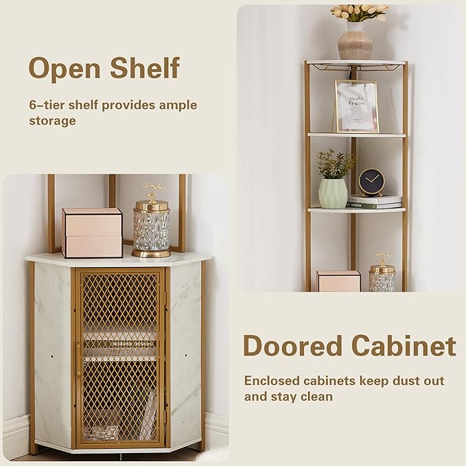 VECELO Corner Cabinet, Tall Storage Shelf, Bookshelf Display Shelves Rack for Living Room, Kitchen, Balcony, Small Space