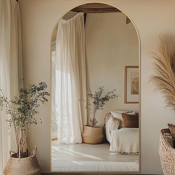 Full Length Mirror, 81"x41" Oversized Arched Mirror Large Standing Mirrors, Tall Mirrors Body Floor Mirror for Bedroom Living Room Aluminum Frame, Gold