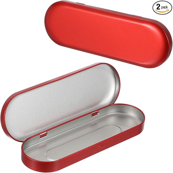 uxcell 2pcs Metal Hinged Tins Box, 6.9x2.4x0.7 Inch Rectangular Empty Tin Box Portable Pencil Containers for Pen Makeup Brushes Home Organizers, Red