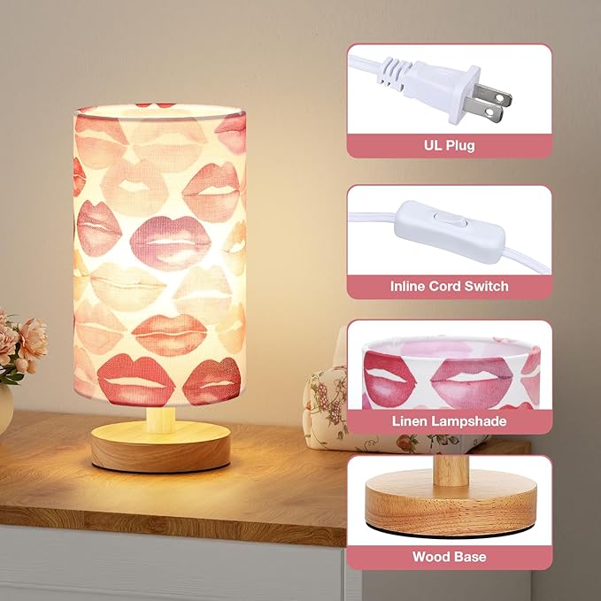 Fenmzee Lips Table Lamp for Bedroom - Inline Control, Small Bedside Lamp with 3000K A15 LED Blub, Easy Assembly (Lips White Shade, 9" Inline Control)