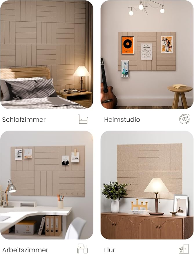 Bumusty Large Cork Board Alternative-36 x 24" Felt Bulletin Board Tiles, with 30 Pushpins, 40 Adhesive Tabs, Bold-Stripe 6-Pack, Cork Boards for Office Push Pin Board Felt Board-Taupe