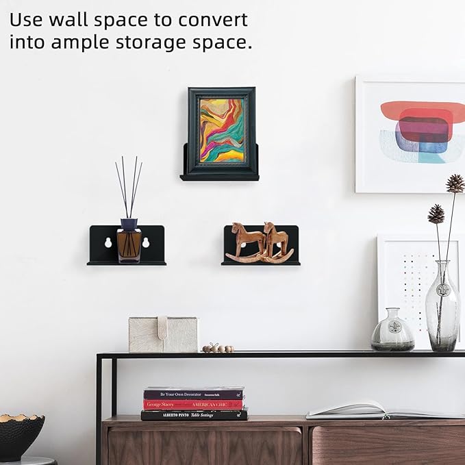 Acrylic Wall Shelves,Clear 4 inch Floating Shelves for Display,Ledges Pop Figures,Plant,Tiny Wall Mounted Transparent Shelf Small Invisible Shelves with Adhesive for Bedroom Living Room Decoration