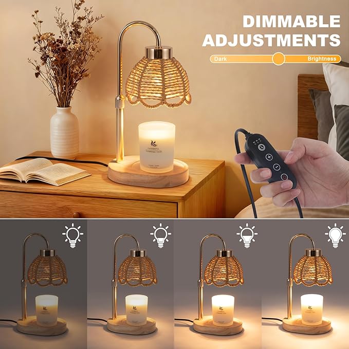 Candle Warmer Lamp, Stepless Dimming & Timer, Bohemian Style Wax Melting Device, Suitable for Home, Desk Decor, Bedroom, Mother's Day, Valentine, Birthday Gifts for Women (Gold)