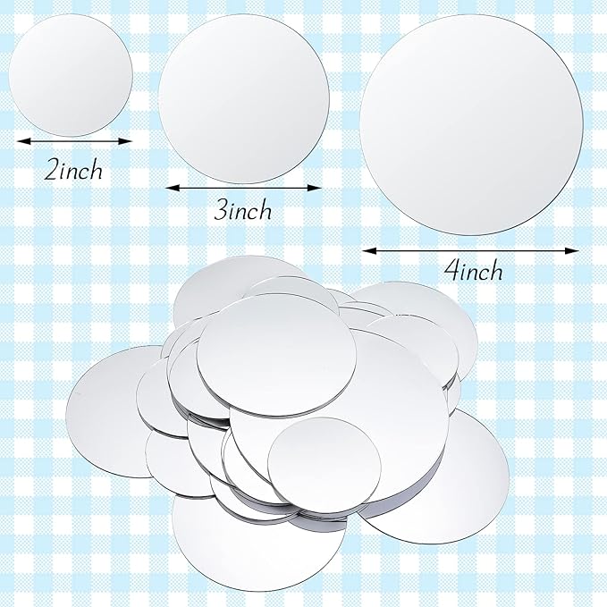 Jetec 40 Pieces Mini Size Round Mirror Small Round Mirror Adhesive Tiles Home Decoration for Crafts and DIY Projects Supplies(2 Inch, 3 Inch, 4 Inch)