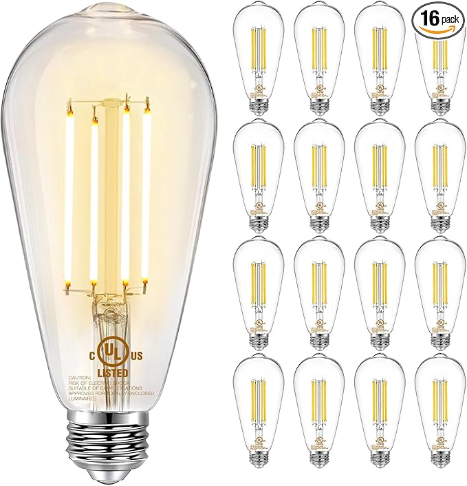 DAYBETTER 16 Pack Vintage LED Edison Bulbs, E26 Led Bulb 60W Equivalent, Dimmable Led Light Bulbs, High Brightness 800 LM Warm White 2700K, ST58 Antique LED Filament Bulbs, Clear Glass Style for Home