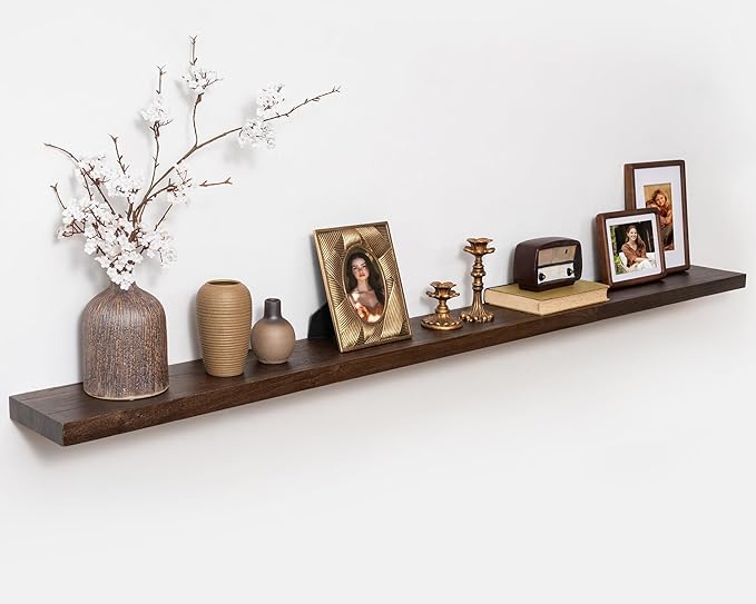 Marsmiles 72 inch Floating Shelves for Wall Solid Elm Wood Wall Mounted Shelves|Rustic Long Floating Shelves with Invisible Bracket for Bathroom Living Room Kitchen|Walnut, 1 Pack