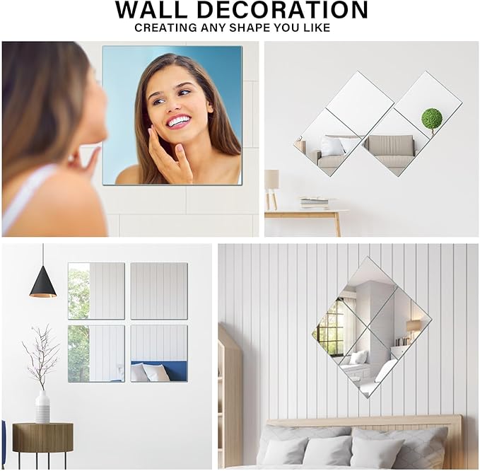 JAMBALAY Home Gym Mirrors for Gym, 8Pcs 12″×14″ HD Glass Full Length Wall Mirror Tiles, Self Adhesive Frameless Wall Mirror for Bedroom, Living Room, Over The Door