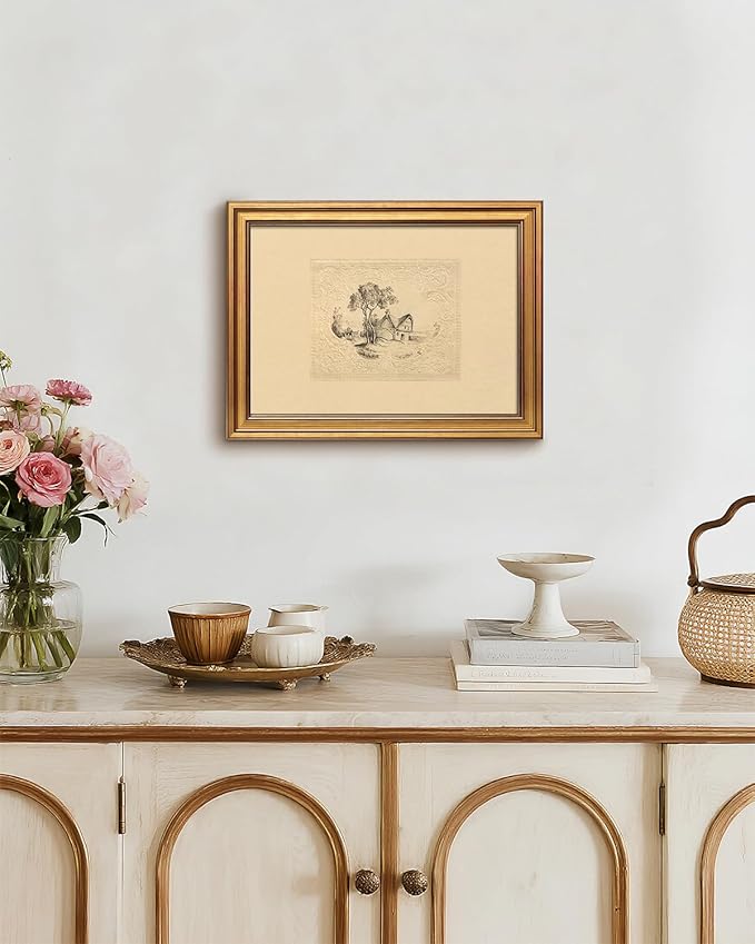 Bzstyleart Vintage Wall Art Decor for Living Room, Framed Canvas Wall Art Decor, Landscape Painting Picture, Home Decor Aesthetic Gifts for Friends or Family - Forest Cabin Canvas Prints, 16L x 12W