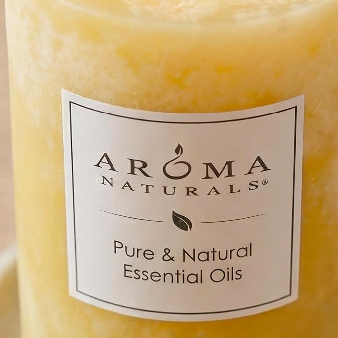 Aroma Naturals Essential Oil Orange and Lemongrass Scented Pillar Candle, Ambiance, 2.5 inch x 4 inch, Yellow
