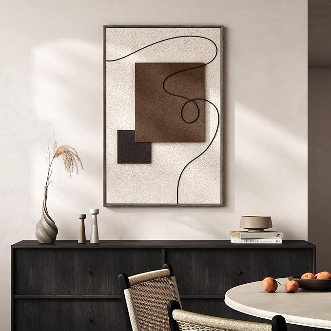 3D Textured Framed Neutral Abstract Wall Art, Modern Beige and Brown Block and Rope Paintings Artwork for Walls, Minimalist Pictures for Living Room Dining Room Bedroom Entryway Wall Decor 24x36 In