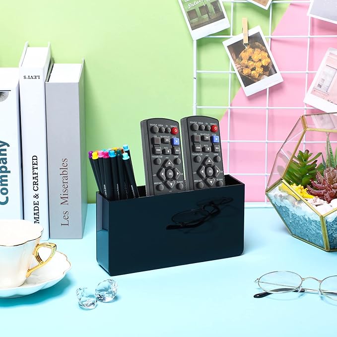 Jetec 2 Pieces Wall Mount Remote Control Holder Acrylic Placed Flat Media Organizer Storage Box with Acrylic Transparent Glue, No Need to Drill Holes (7.5 x 4 x 1.8 Inch, 7.9 x 4 x 2.2 Inch, Black)