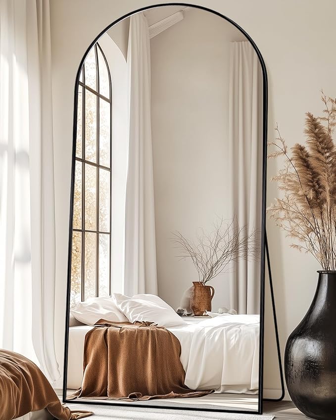 Suidia 71"x32" Arched Full Length Mirror with Stand, Full Body Mirror with Aluminum Frame, Freestanding/Leaning/Wall-Mounted, Floor Mirrors for Bedroom, Living Room, Entryway, Dressing Room, Black