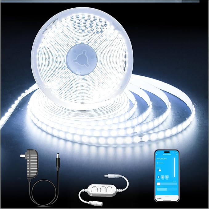 DAYBETTER 16.4FT Dimmable COB led Strip Light, High Brightness led Lights, 6500K Bright Daylight White, 24V, 140 LEDs, Flexible LED Tape Light Suitable for Bedroom, Kitchen, and DIY Home Decoration