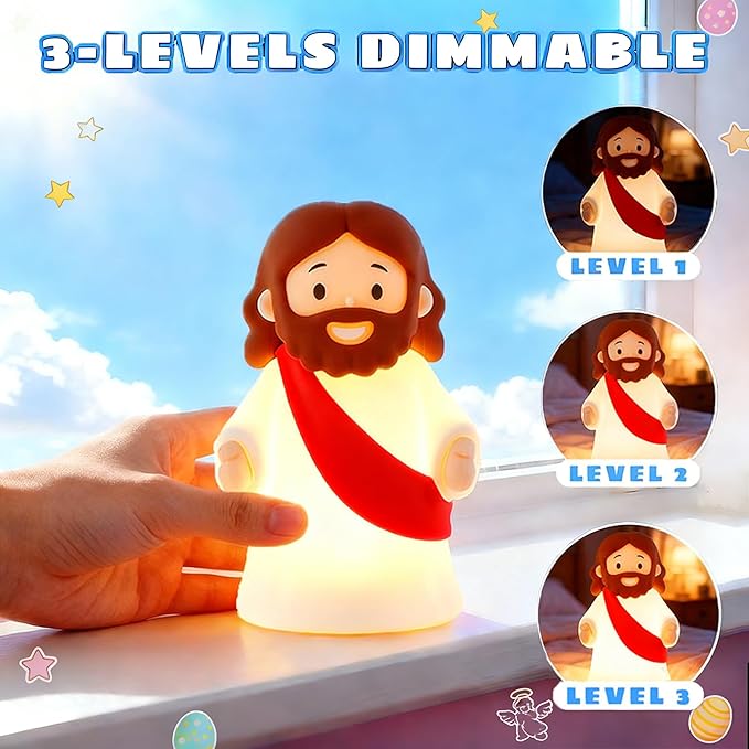 Jesus Night Light Rechargeable Bedside Night Light Dimmable Silicone LED Light Ideal for Religious Gatherings, Gifts for Sunday School, Baptism Presents, Easter Egg Decorations (red)