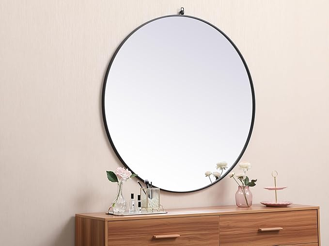 Focus 45x45 Round Wall Mirror, for Bathroom Bedroom Entryway, Black