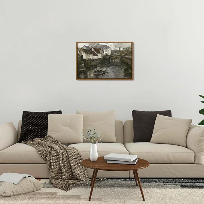 OIQArtOIQ Vintage Landscape Canvas Wall Art Framed Natural Scenery Painting Artwork Prints France Country Wilderness Farmhouse Decor Pictures Kitchen Bedroom Living Room Bathroom