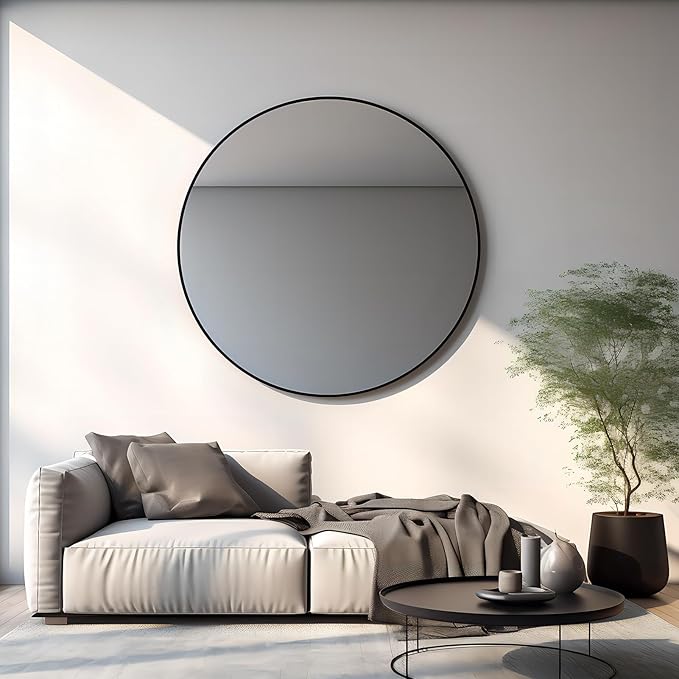 Growsun 39 inch Black Round Mirror, Large Wall Mounted Circle Mirror Metal Frame for Bathroom, Entry, Dining Room, & Living Room
