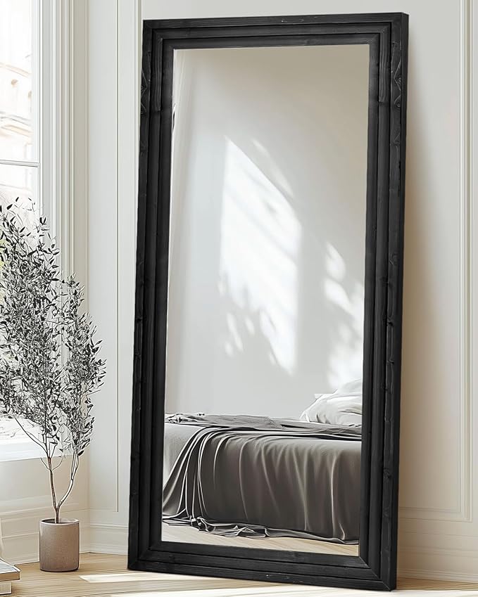 Full Length Mirror 76"x34" Solid Wood Frame Floor Large Mirror for Living Room, Bedroom Hanging or Leaning Wall-Mounted, Black