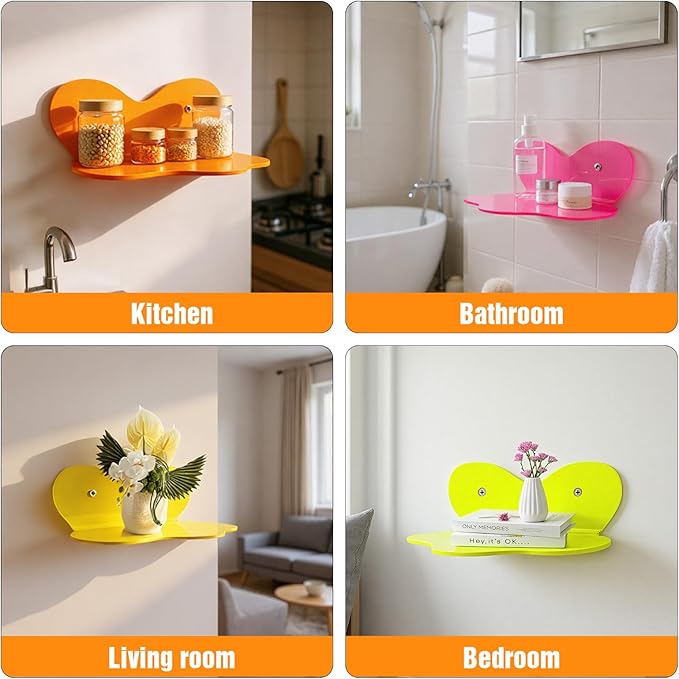 4 Pack Acrylic Shelves for Shelf Acrylic Floating Shelves Wavy Colorful Room Decor Cute Wall Decor for Toy,Makeup,Figure,Nail PolishWall Organizer for Bathroom, Bedroom, Living Room