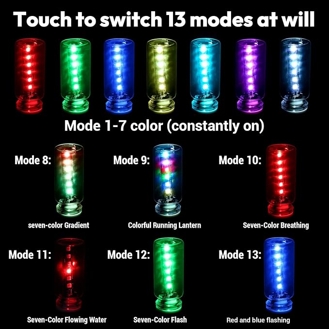 Car USB Light Bulbs, Retro Glass Bottle LED Night Lamp with Touch Control, 13 Modes & 7 Colors, Portable Interior Car Lights for Vehicle, Bedroom, Camping, Party Decor,2PCS