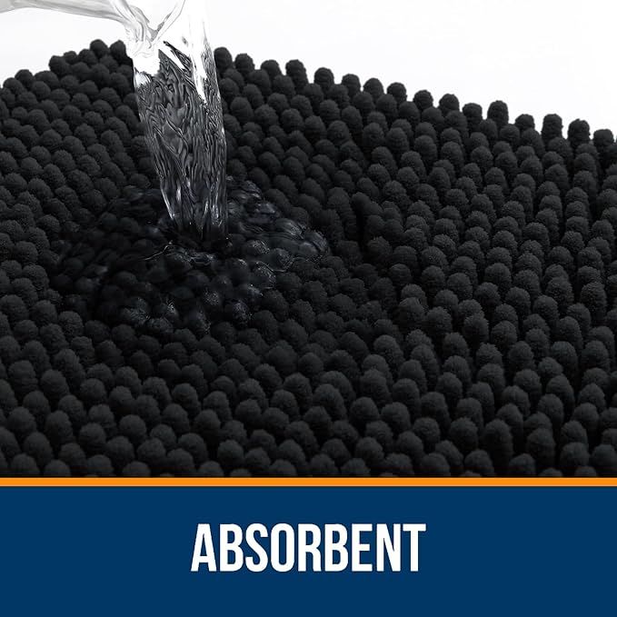 OLANLY Bathroom Runner Rugs 44x24, Extra Soft Absorbent Chenille Bath Rugs, Rubber Backing Quick Dry, Machine Washable Long Bath Mats for Bathroom Floor, Tub and Shower, Home Decor Accessories, Black